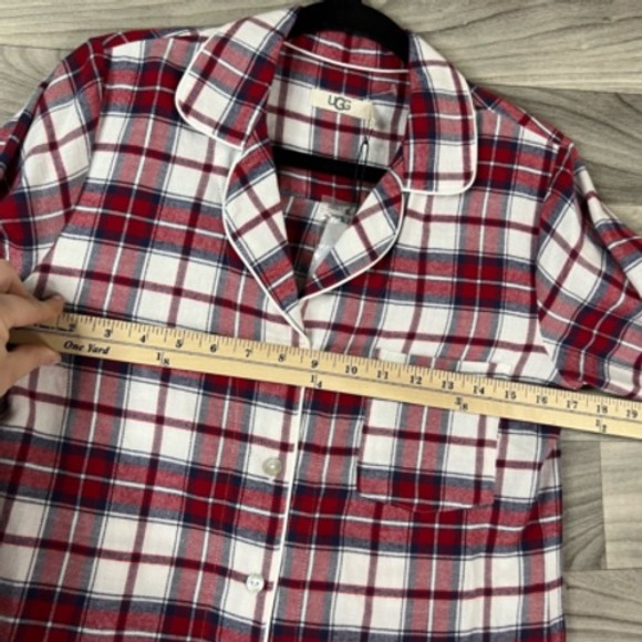 UGG Womens Pajama Shirt Red Plaid Button Up Pocket Collared Long Sleeve XS New‎ - Picture 10 of 12